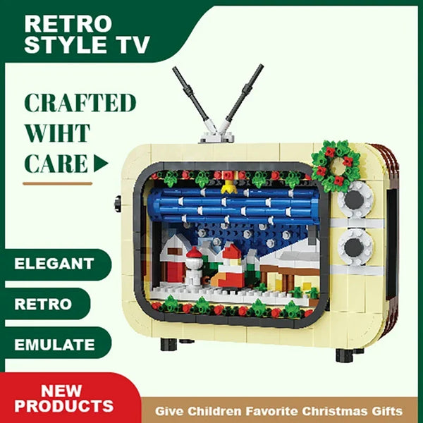 Christmas Retro Tv Building Blocks Assembly Building Blocks Xmas Gift Mini Bricks Diy Assembly Educational Toys Plastic Model