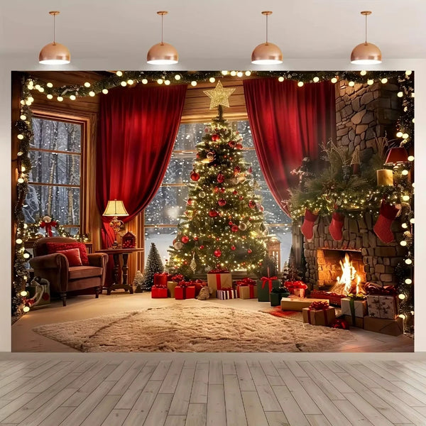 Christmas tree and fireplace  background, suitable for holiday photos and decorations, universal bannersBackground decoration