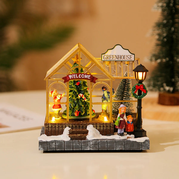 Christmas Village House Figurines Lighted Christmas Collectible Buildings Decoration with Music New Year Decor